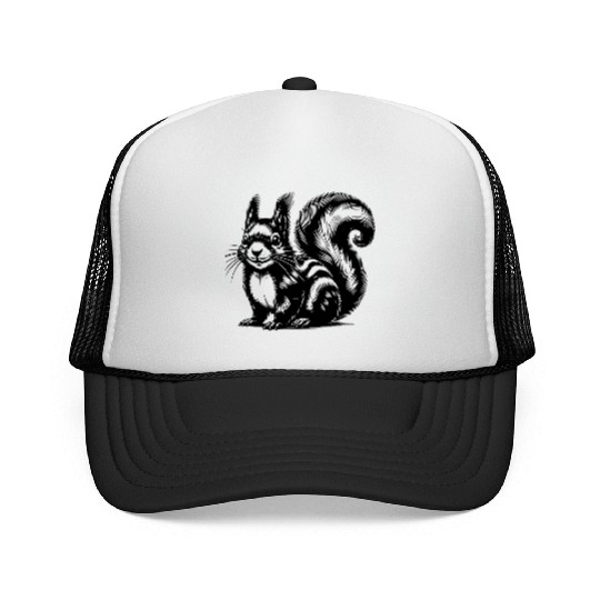 Realistic Squirrel Tattoo Drawing Trucker Caps