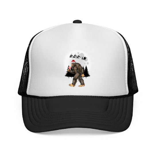 Bigfoot Believe Christmas Tree Sasquatch Santa Trucker Caps