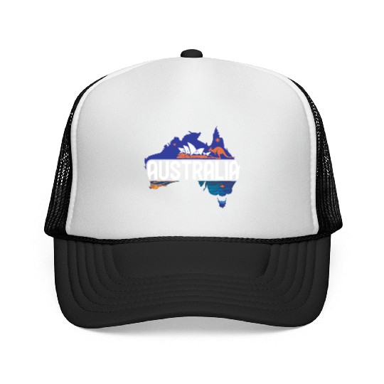 Australia Kangaroo & Sydney Opera House Map Trucker Caps
