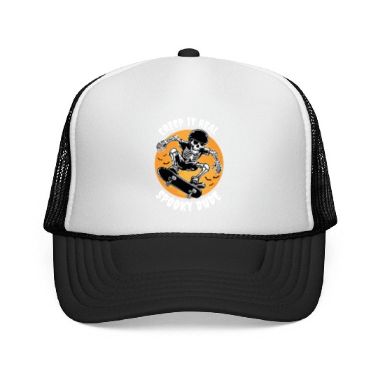 Funny Halloween Design Skeleton Skateboarder Trucker Caps