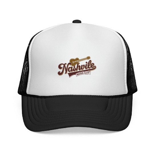 Nashville Music City Logo with Guitar Illustration Trucker Caps