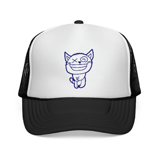 Crazy Cat Weird Funny Eyes Cool Grimace Cartoon Trucker Caps