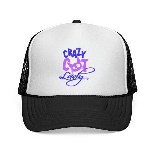 Crazy Cat Lady Text Love Saying Quote Weird Woman Trucker Caps