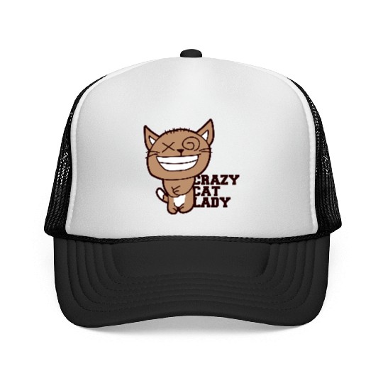 Crazy Cat Lady Text Love Saying Quote Weird Woman Trucker Caps