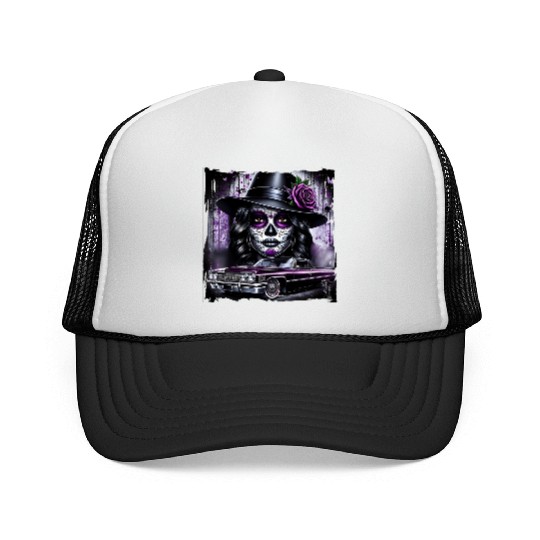 lowrider catrina Sugar skull Trucker Caps