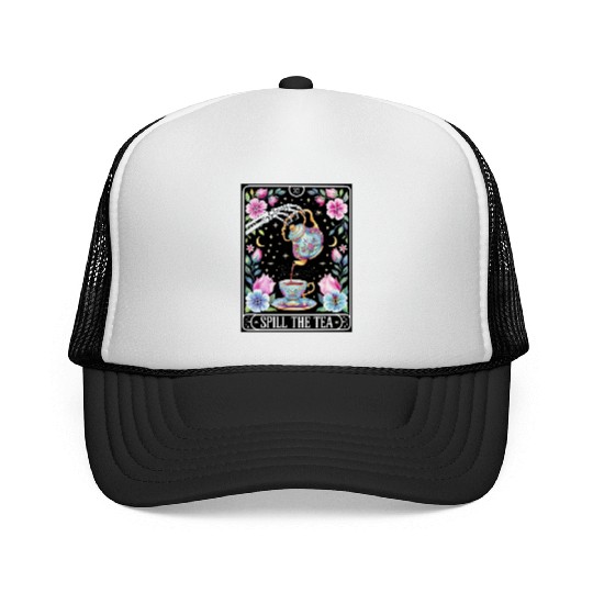 tarot card Spill the Tea skeleton halloween match Trucker Caps