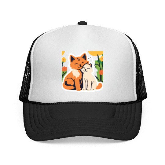 3d cat dou sweet and joyful Trucker Caps
