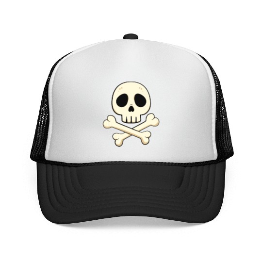 Cartoon skull and crossbones Trucker Caps
