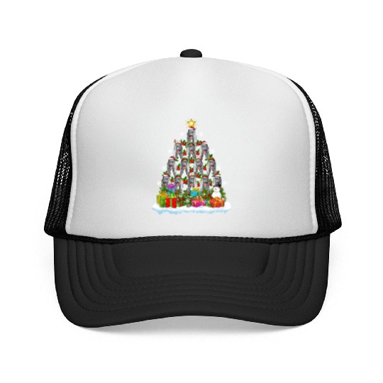 Irish Wolfhound Dog Ugly Christmas Tree Santa Hat Trucker Caps