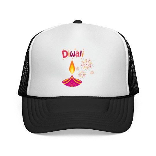 Diwali Design with Lamp & Festive Fireworks Trucker Caps