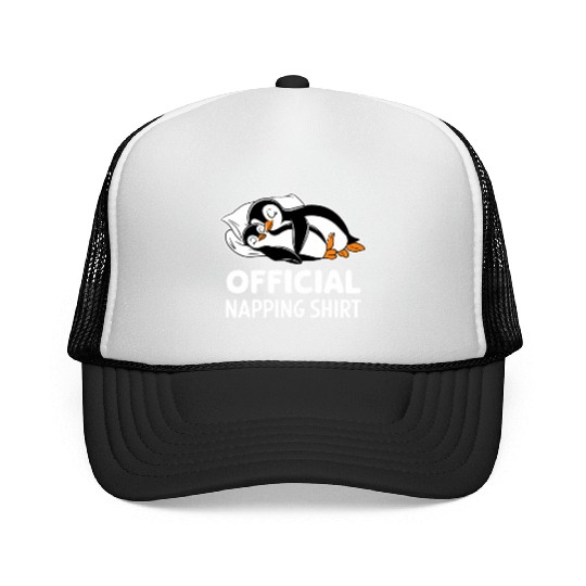 Official Napping Trucker Caps Cute Penguin Design