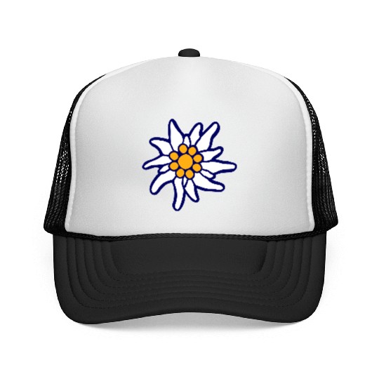 White Alps Edelweiss Flower Mountain Hiking Flower Trucker Caps