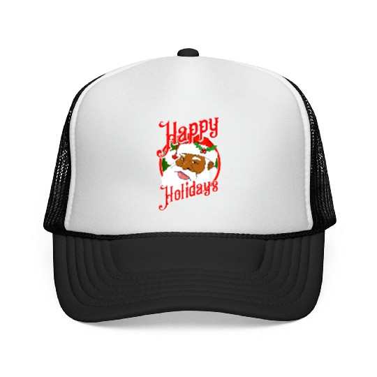 Happy Holidays African American Black Santa Claus Trucker Caps