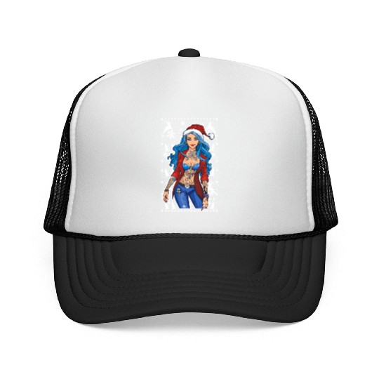 03 Sexy Christmas Woman Blue Hear Deer Tattoos Trucker Caps