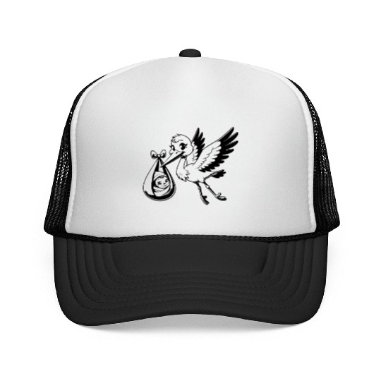Adorable Stork with Baby Bundle Newborn Delivery Trucker Caps