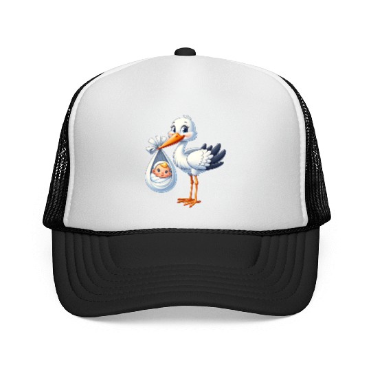 Adorable Stork with Newborn Baby Illustration - Trucker Caps