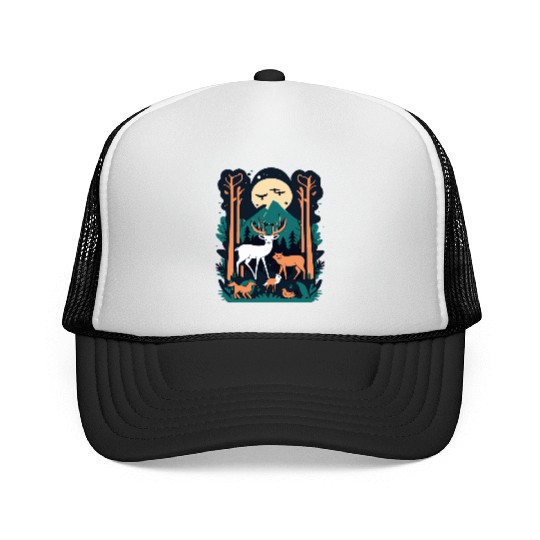 Enchanted Forest Wildlife Scene – Nature Adventure Trucker Caps