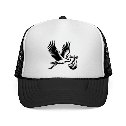 Stork Carrying Baby Silhouette Newborn Arrival Trucker Caps