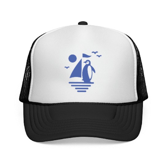 Penguin Sailboat Silhouette Minimalist Trucker Caps