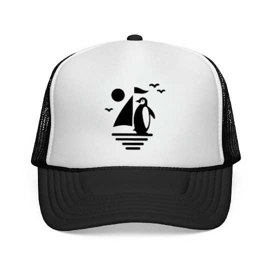 Penguin Sailboat Silhouette Minimalist Trucker Caps