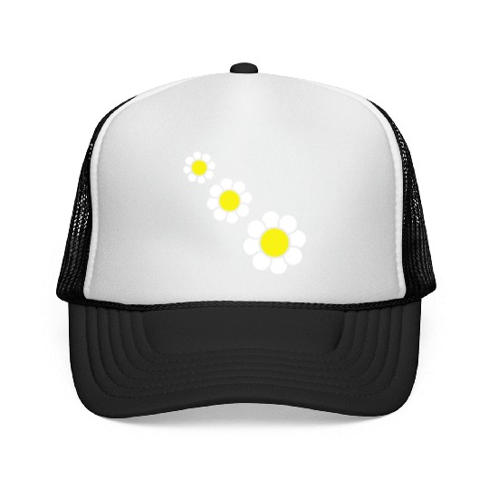 3 White Daisies Flowers Spring Summer Pretty Trucker Caps