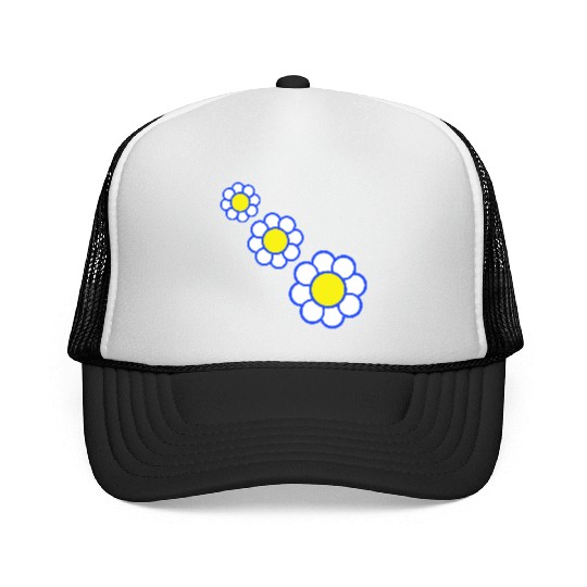 3 White Daisies Flowers Spring Summer Pretty Trucker Caps