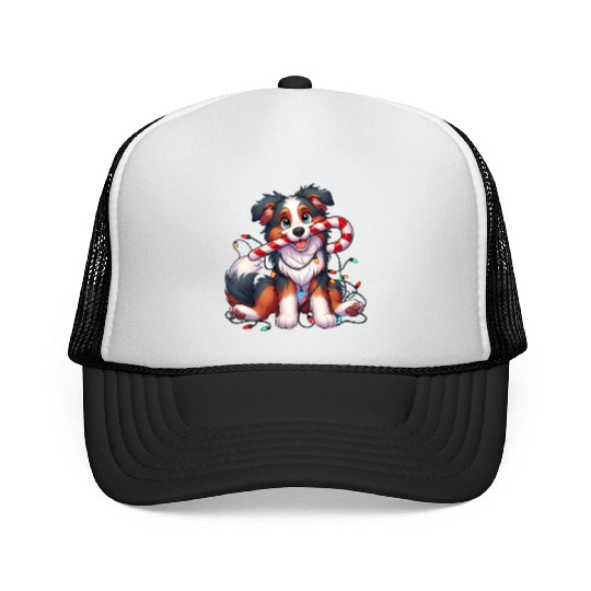Christmas Dog Australian Shepard Lights Trucker Caps