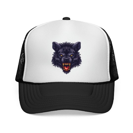 dark wolf face Trucker Caps