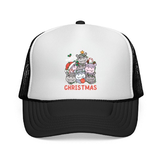 Hippo Christmas Tree Merry Christmas Trucker Caps