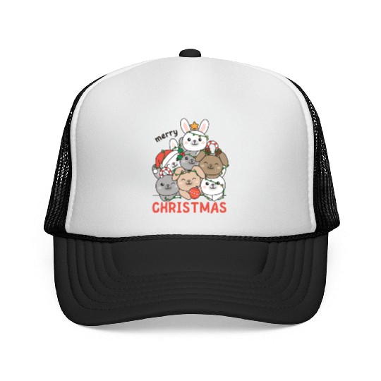 Bunny Christmas Tree Merry Christmas Trucker Caps