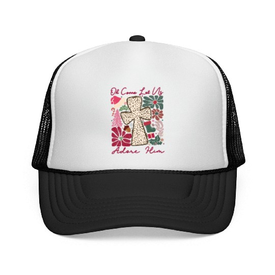 Oh Come Let Us Adore Him Funny Chrismas Jesus Trucker Caps