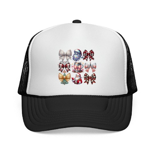 Coquette Bow Santa Christmas Tree Cake Candy Trucker Caps