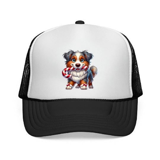 Cute Christmas Dog Australian Shepherd Trucker Caps