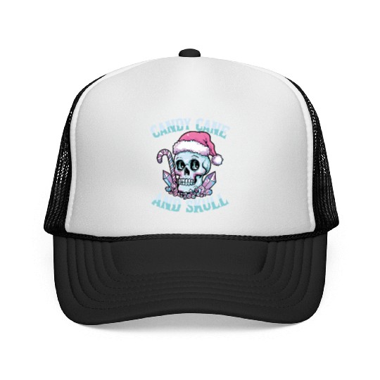 Candy Cane And Skull Pastel Goth Christmas Skull Trucker Caps