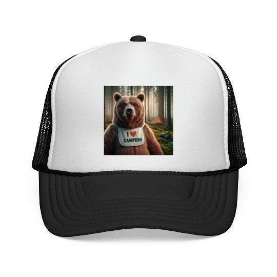 I love campers Grizzly bear with bib Trucker Caps