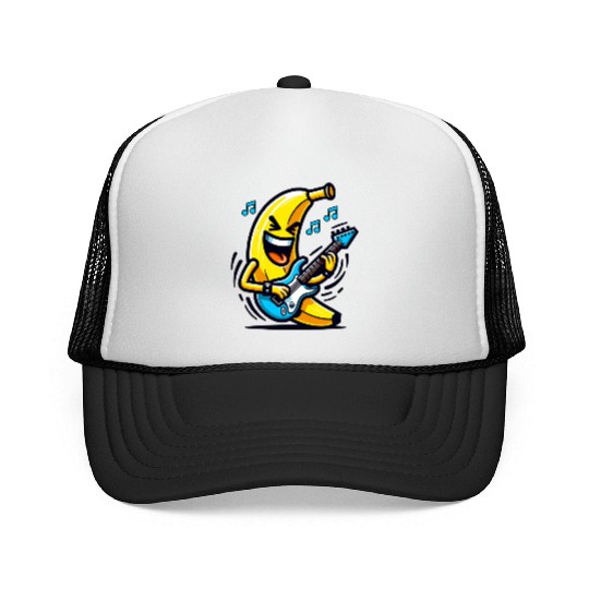 Rockin' Banana with Electric Guitar – Fun Cartoon Trucker Caps