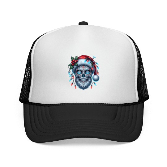 Festive Sugar Skull Santa Christmas Vibes Trucker Caps
