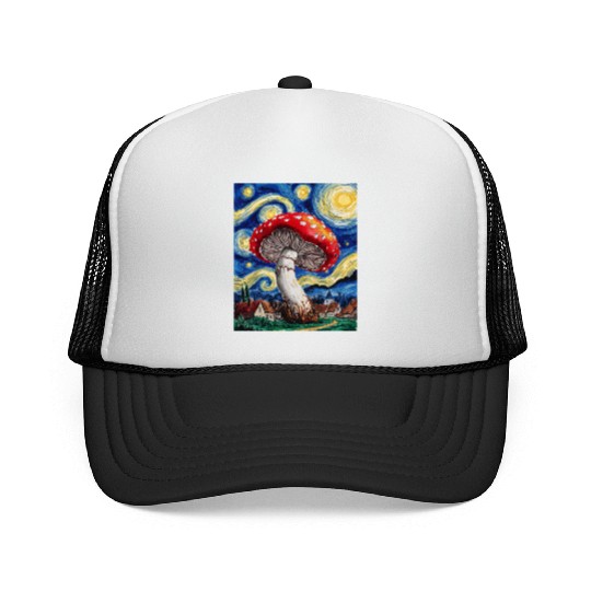 Starry Night Mushroom: Surreal Watercolor Dreamsca Trucker Caps
