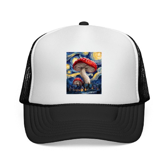 Starry Night Mushroom Surreal Dreamscape nature Trucker Caps