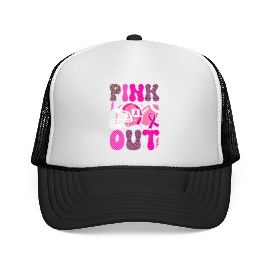 Pink Out Breast Cancer Football Mom Girls Women Trucker Caps