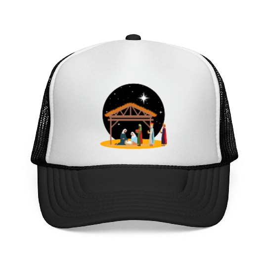 Christmas Holiday Manger Nativity Scene Trucker Caps