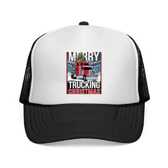 Merry Trucking Christmas Festive Semi-Truck Card Trucker Caps