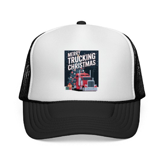 Merry Trucking Christmas Festive Holiday celebrate Trucker Caps