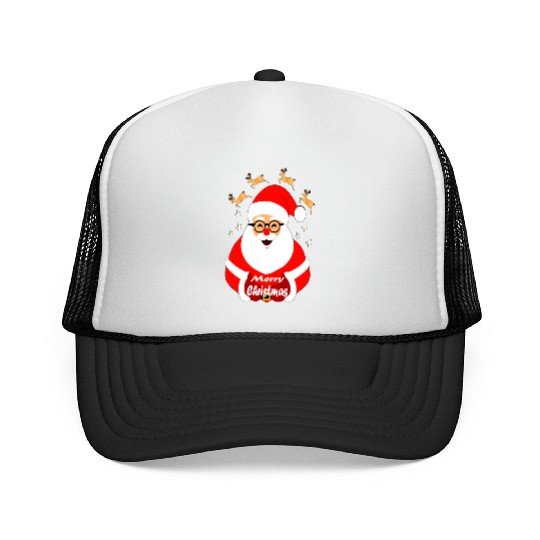 Jolly Santa Claus with Reindeer - Merry Christmas Trucker Caps