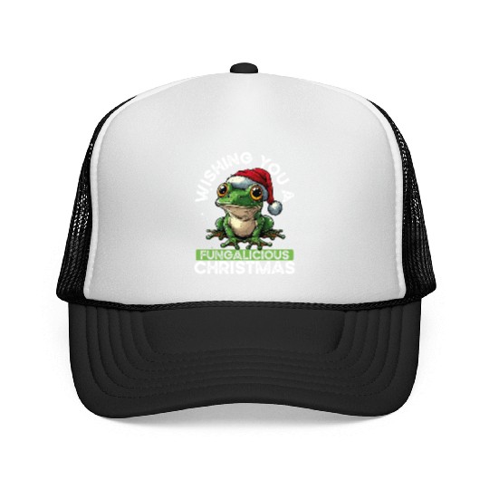 Merry Christmas Frog on Mushroom Cottagecore Trucker Caps