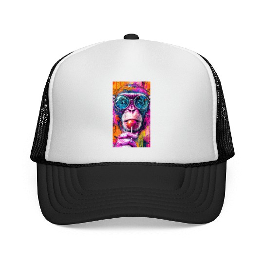 Digital Art Monkey With Lollipop Graffiti Elements Trucker Caps