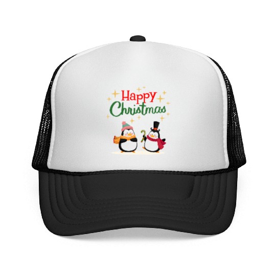 Cute cartoon penguins celebrating Christmas Trucker Caps