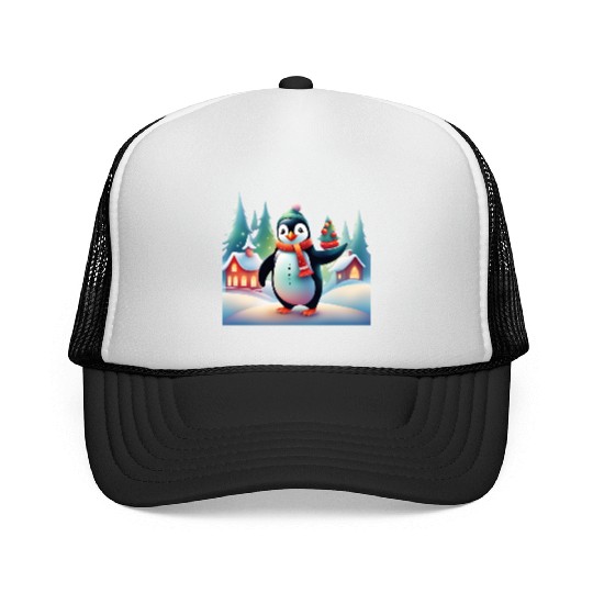 Christmas Merry Christmas For Gift Penguin Snowman Trucker Caps