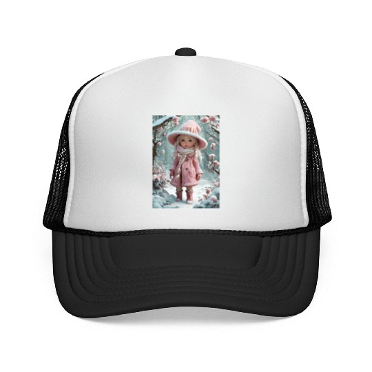 Full body of a realistic sweetness baby chibi girl Trucker Caps