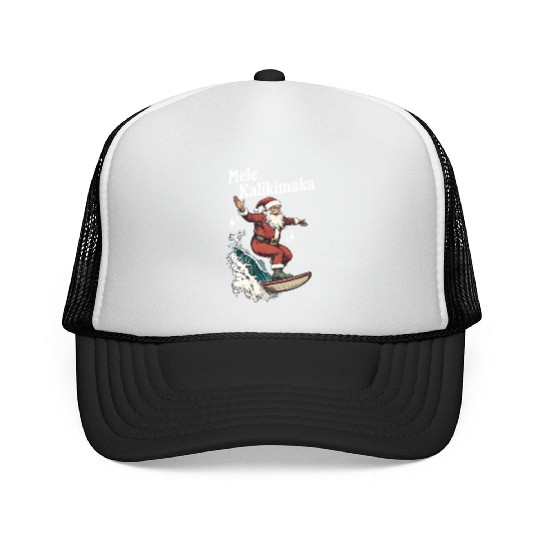 Mele Kalikimaka Hawaiian Christmas Surfing Santa Trucker Caps